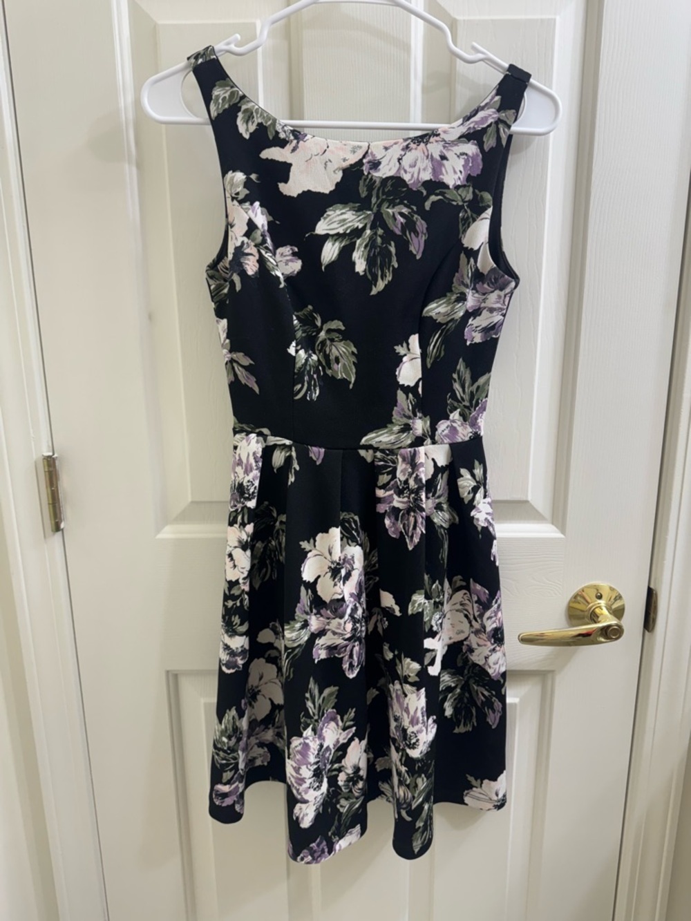 Soprano Black Mini Dress with Lavender and Cream Floral Print
